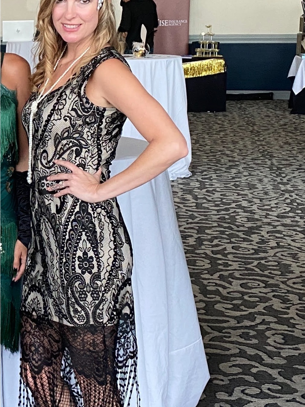 Beige and Black Lace Gatsby/Flapper Cocktail Dress